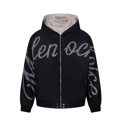 Hawk Embroidered Letter Hooded Cotton Coat Unisex Loose Warm Outerwear