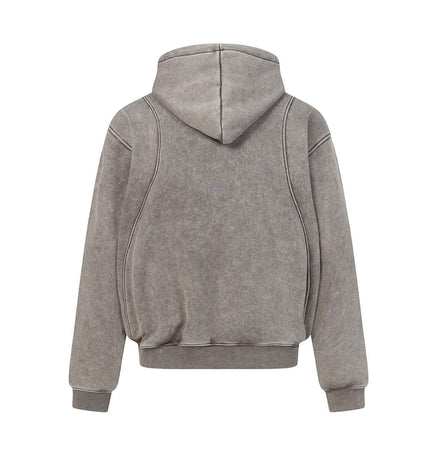 Back view of American Retro Washed Hoodie – Loose Fit in grey, showcasing its comfortable design and hood.