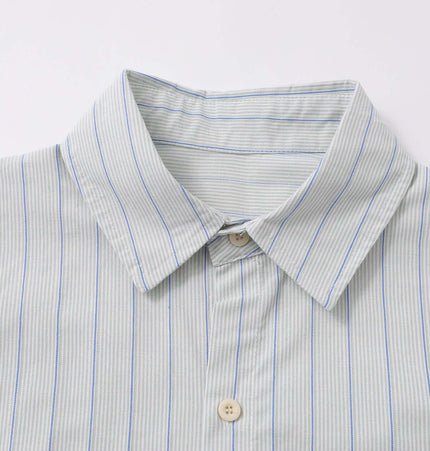 Patch Striped Short Sleeve Shirt - Loose Fit close-up of collar and patch striped pattern