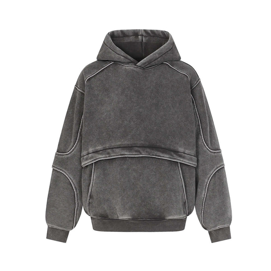 Dark gray washed hooded sweatshirt with Grozavu logo