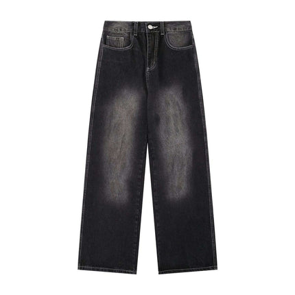 Gewaschene Gerade Schwarze Jeans – Lockere Passform