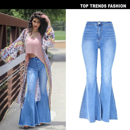 Grozavu Retro High-Waist Wide-Leg Flare Denim Pants at €39.00