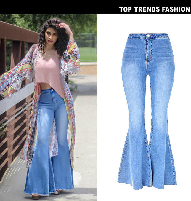 Grozavu Retro High-Waist Wide-Leg Flare Denim Pants at €39.00