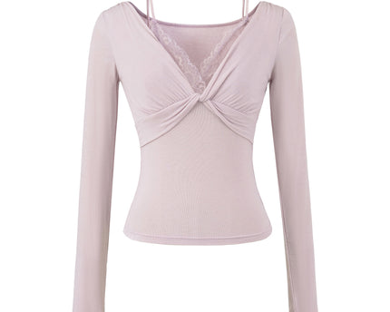 Tricou cu mâneci lungi din dantelă răsucită pentru femei