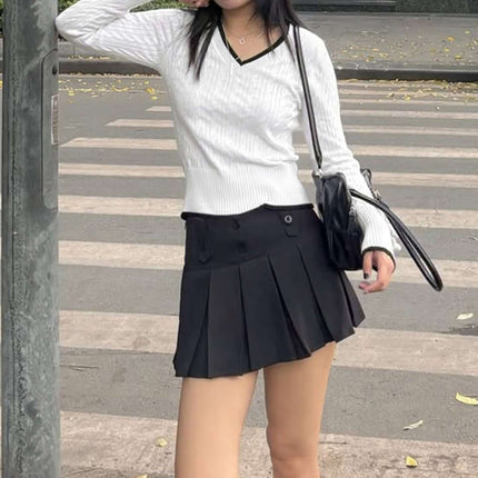 Camiseta de punto de manga larga con escote en V