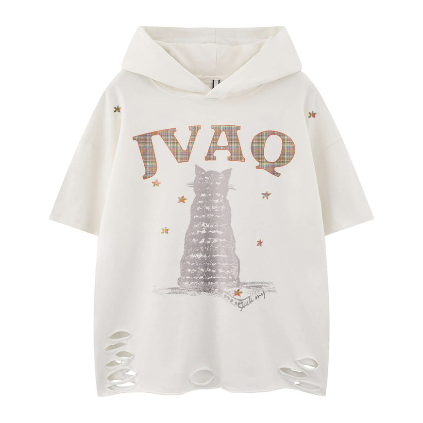 Black unique lonely cat hooded top with Grozavu logo