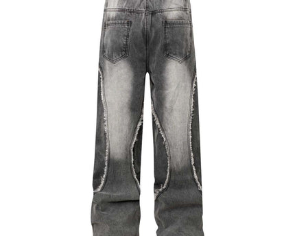 Retro Washed Distressed Patchwork Whisker Denim Pants