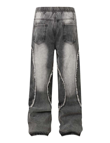 Retro Washed Distressed Patchwork Whisker Denim Pants
