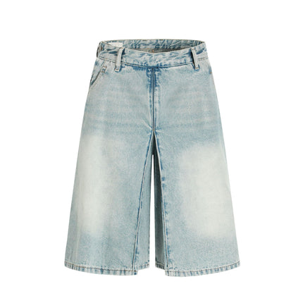 Washed Blue A-Line Denim Shorts – Loose Fit