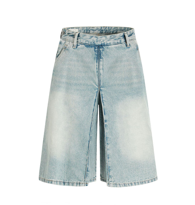 Washed Blue A-Line Denim Shorts – Loose Fit