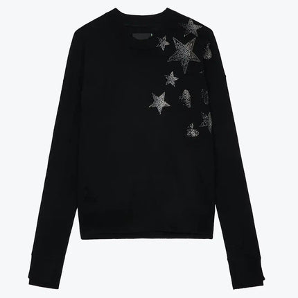 Star Love Hot Diamond Black Knitted Sweater for Women