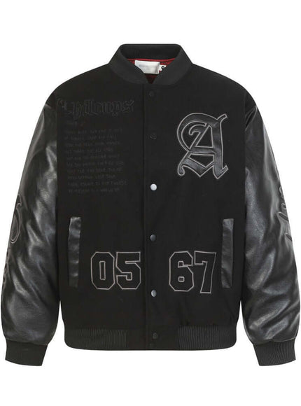 Model wearing Thickened Black thick cotton padded baseball jersey by Grozavu