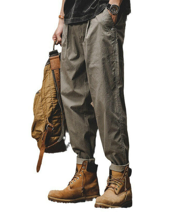 Grozavu Classic: Men's Autumn Retro Work Pants, A-Mei Khaki Trend