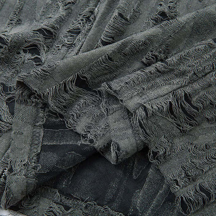 Distressed Short Sleeve Shirt - Loose Fit showing a close-up of the unique textured fabric and frayed design.