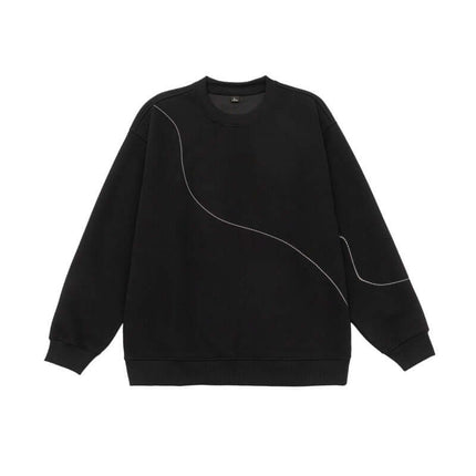 Round Neck Letter Print Hoodie – Loose Fit in black with a minimalist design and long sleeves.