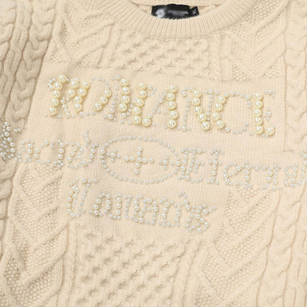 Letter Beaded Knit Sweater – Loose Fit