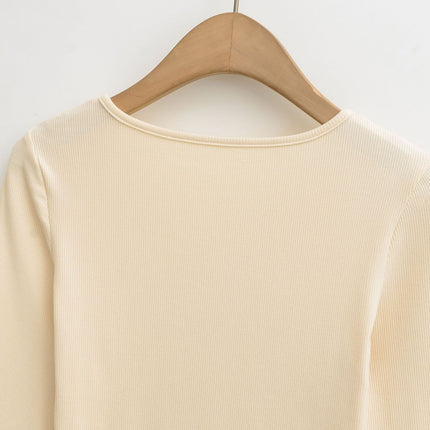 Top de manga larga ajustado con escote en V – Chic dulce y picante