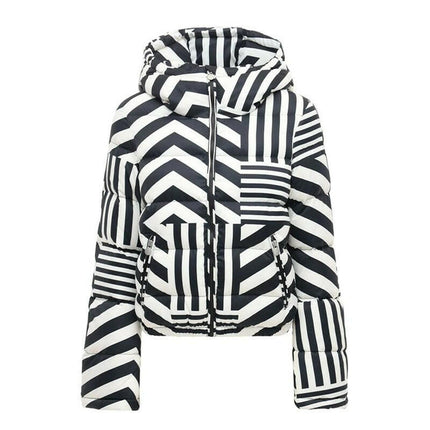 Grozavu's Fashionable Hooded Down Jacket: Winter Stripes Parka for Women at €112.99