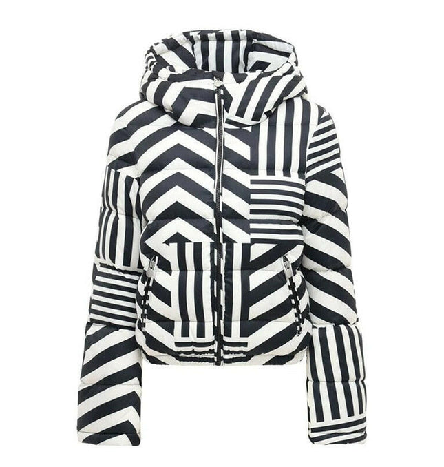 Grozavu's Fashionable Hooded Down Jacket: Winter Stripes Parka for Women at €112.99