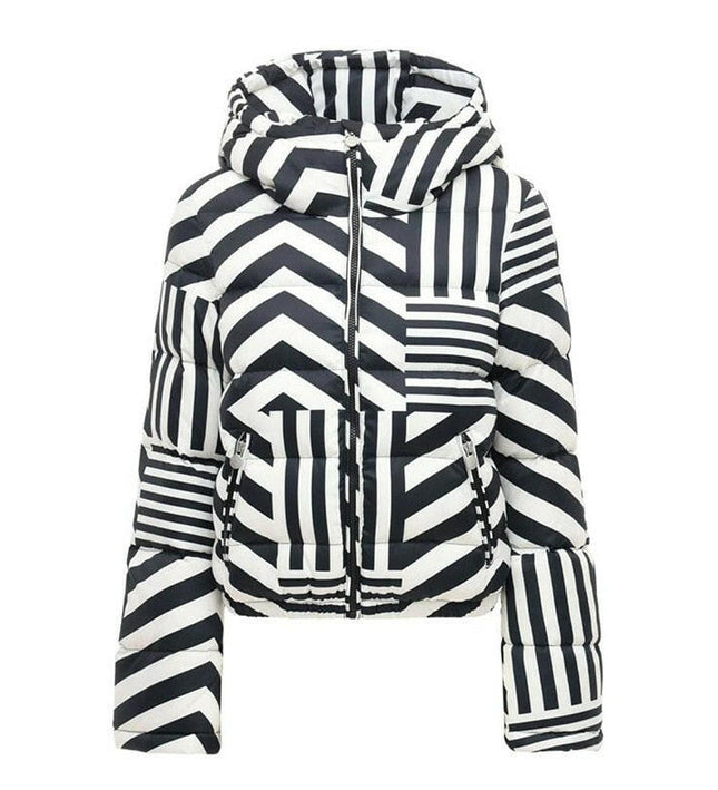 Grozavu's Fashionable Hooded Down Jacket: Winter Stripes Parka for Women