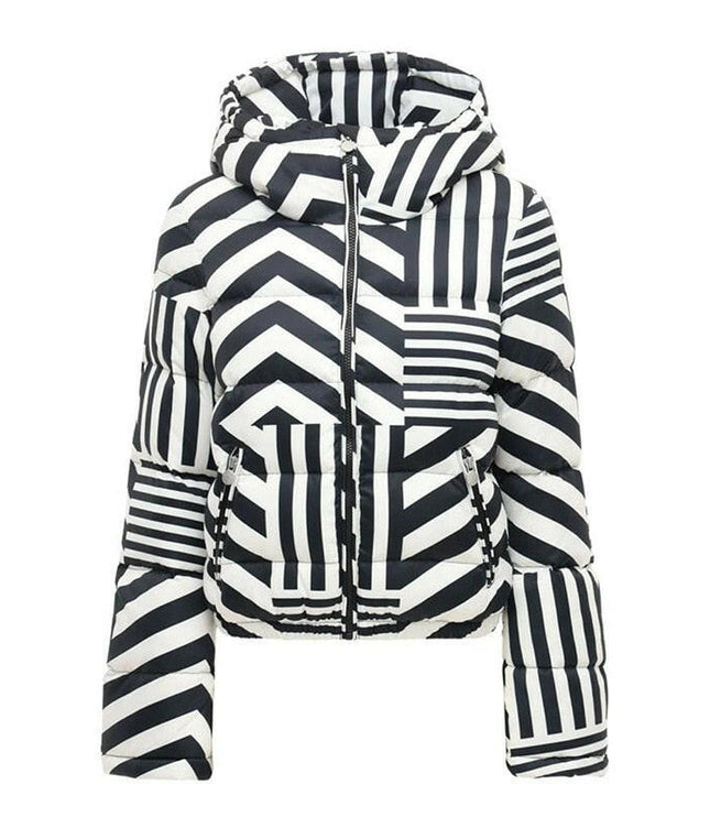 Grozavu's Fashionable Hooded Down Jacket: Winter Stripes Parka for Women