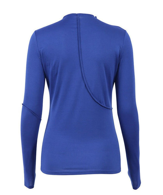 Grozavu's Sexy High-Neck Blue Knit Top:  Style
