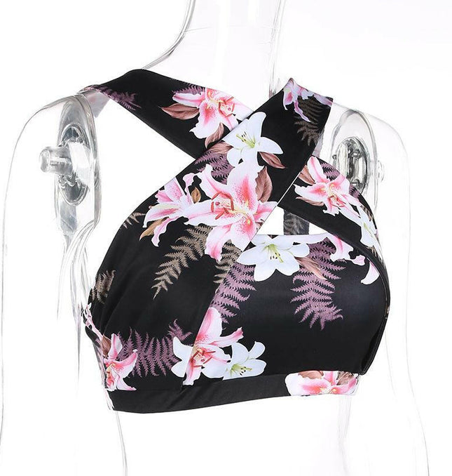 Women's Floral Yoga Set - High-Waist Pants & Halter Bra at €29.00