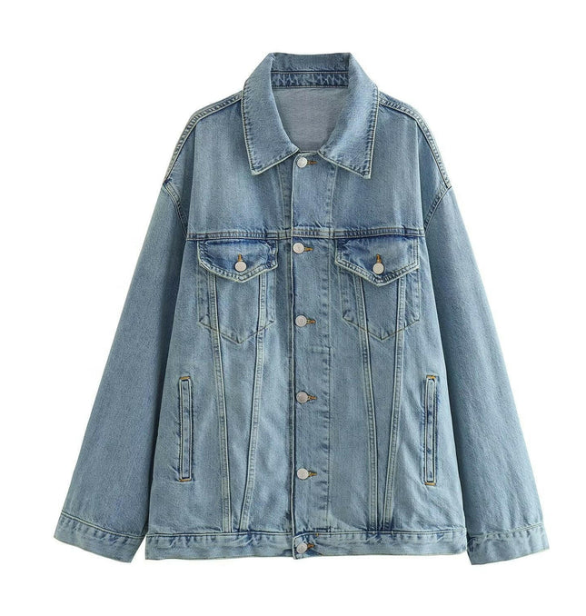 Grozavu's Vintage Mid-waist Jeans Jacket: Effortless Chic Outerwear at €58.99