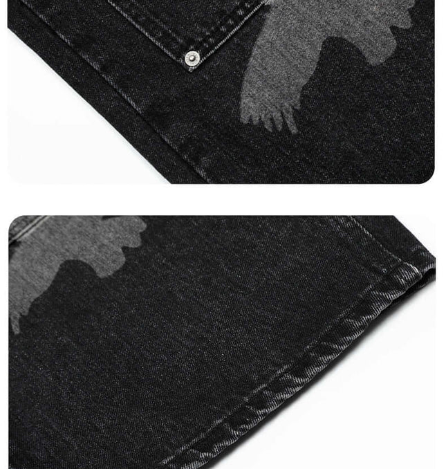 Jeans a gamba larga con stampa di piccione – Vestibilità ampia