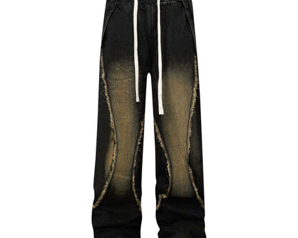 Retro Washed Distressed Patchwork Whisker Denim Pants