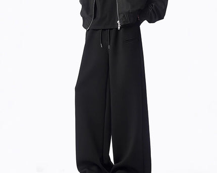 Fashionable Black Straight Leg Sweatpants Men Winter Street Style Casual Oversized Long Pants High Street Versatile Loose Pants