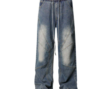 High Street  Washed Distressed Pleated Reverse Denim Pants Unisex Loose Wide Leg Straight Trousers