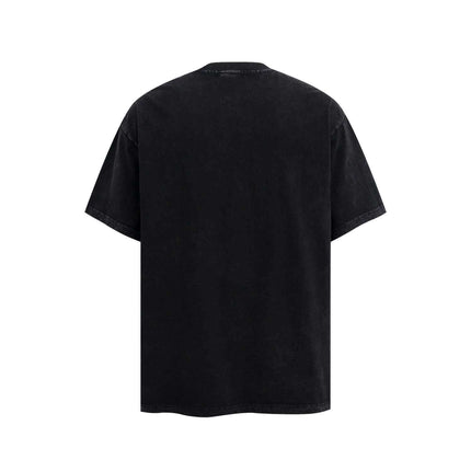 Back view of the Retro Washed Face Letter T-Shirt – Loose Fit, showcasing its relaxed and premium fabric design.