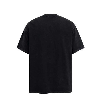 Back view of the Retro Washed Face Letter TShirt – Loose Fit in black, showcasing its relaxed style and vintage finish.