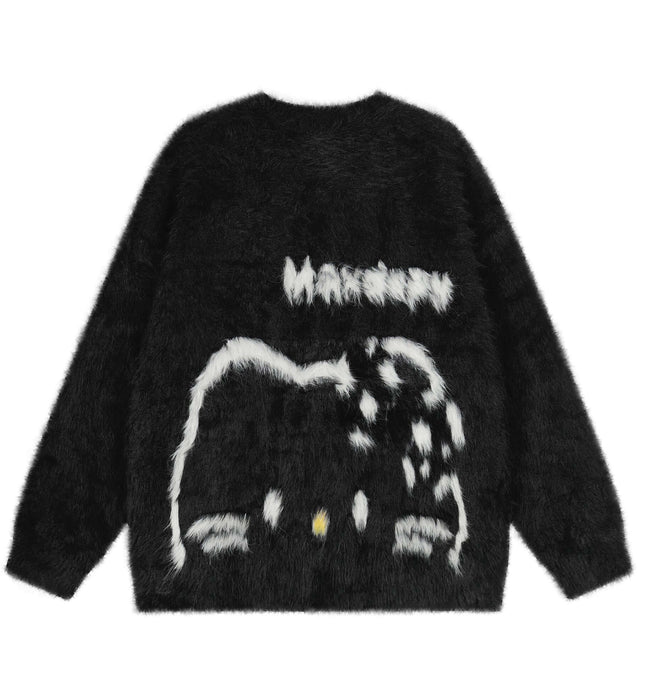 Regular Fit Animal Print Fleece Sweater