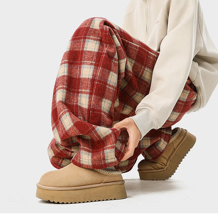 Pantalons longs vintage de sport décontractés en style d'hiver, doublés en polaire, chauds et amples