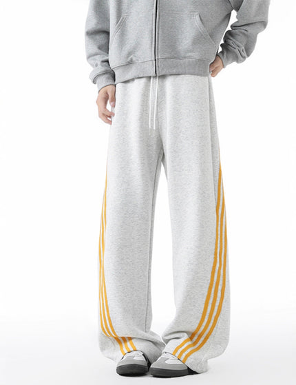 Heavyweight Track Pants for Men with Three-Stripe Pattern, Loose Straight Leg, Autumn Casual Sweatpants, Flowy Wide Leg Design