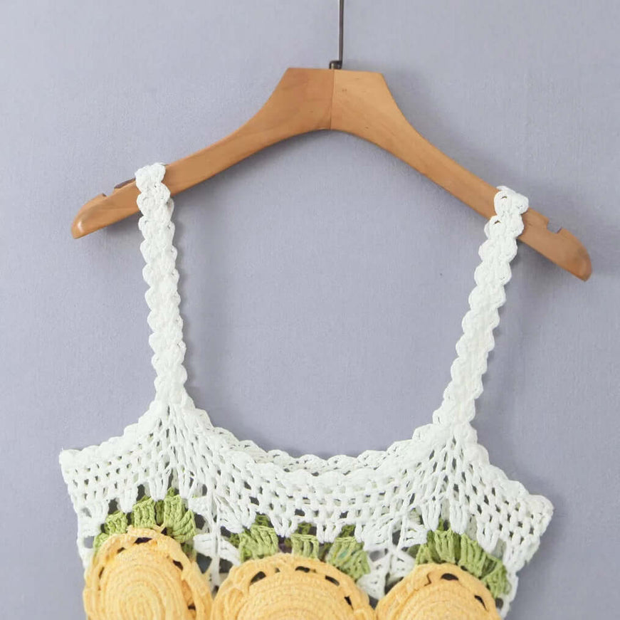 white three dimensional flower small vest with Grozavu logo