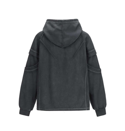 Old Patchwork Hoodie – Loose Fit back view showing gray fabric and loose fit design.