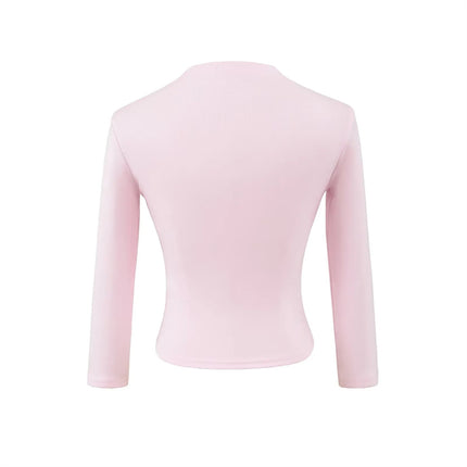 Retro Chic Crop Top for Women, Fitted Solid Color, Minimalist High-Waisted 3/4 Sleeve T-Shirt, Slim Fit, Cropped Bodysuit Style