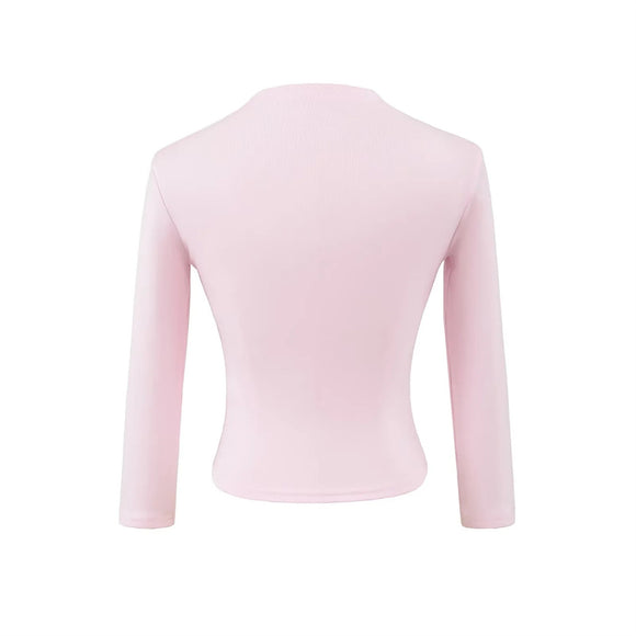 Top Corto Retro Chic para Mujeres, Ajustado de Color Sólido, Camiseta Minimalista de Manga 3/4 de Cintura Alta, Corte Slim, Estilo de Body Corto