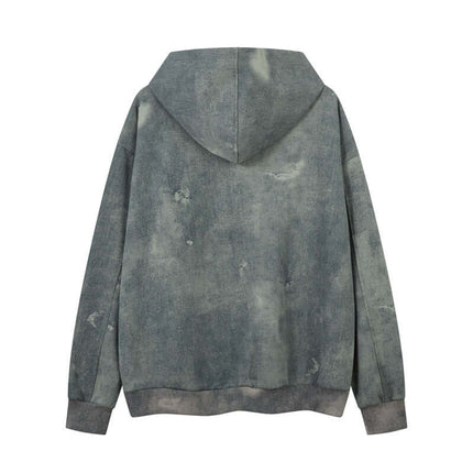 Back view of Letter Applique Washed Hoodie – Loose Fit showcasing its unique washed design and oversized silhouette.