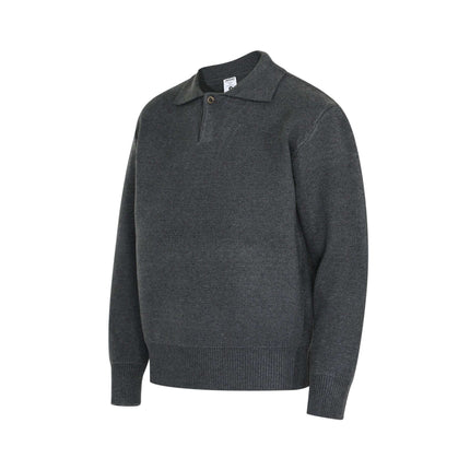 Notch Lapel Knit Sweater - Loose Fit