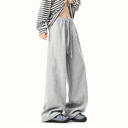 Heavyweight Wide-Leg Pants - Loose Fit in gray with a comfortable wide-leg design and elastic waistband.
