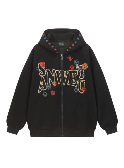 Back view of White hoodie letter embroidery oversized by Grozavu