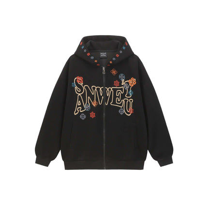 Back view of White hoodie letter embroidery oversized by Grozavu