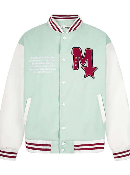 Green letter embroidered baseball jacket outwear with Grozavu logo