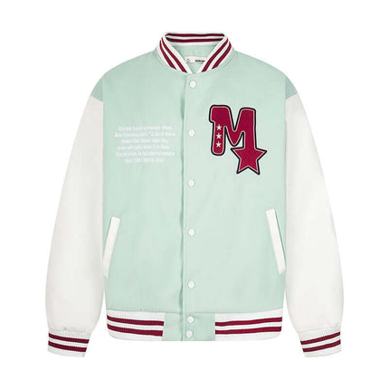 Green letter embroidered baseball jacket outwear with Grozavu logo