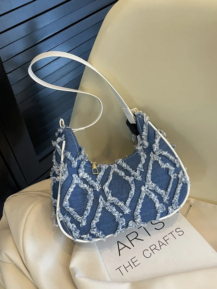 Rohkantige Stoff-Schultertasche