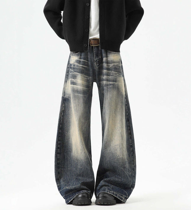 Vintage Knife-Edge Retro Denim Trousers – Loose Fit
